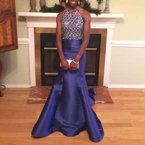 Madison James Mermaid Prom Dress in Royal Blue